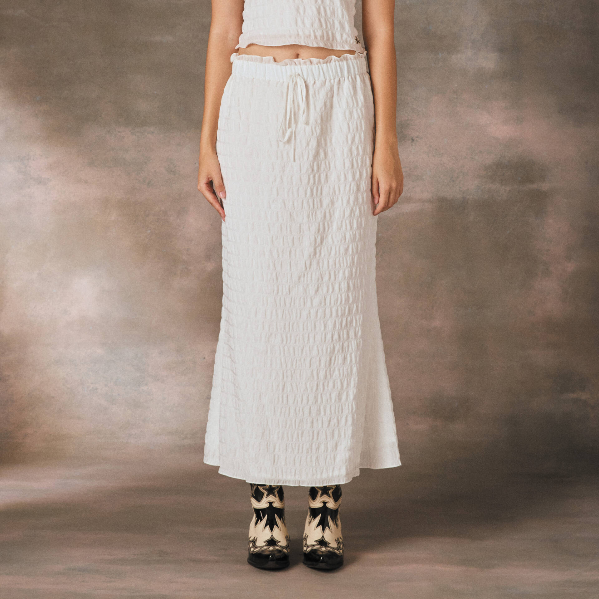 TEA SKIRT PF24 Soft Ruffle Mid-Rise