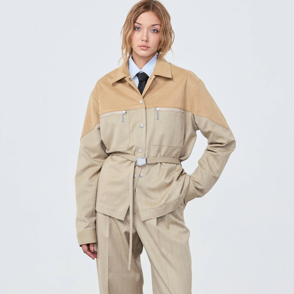 TRENCH JACKET FW25 Herringbone/Suede Beige