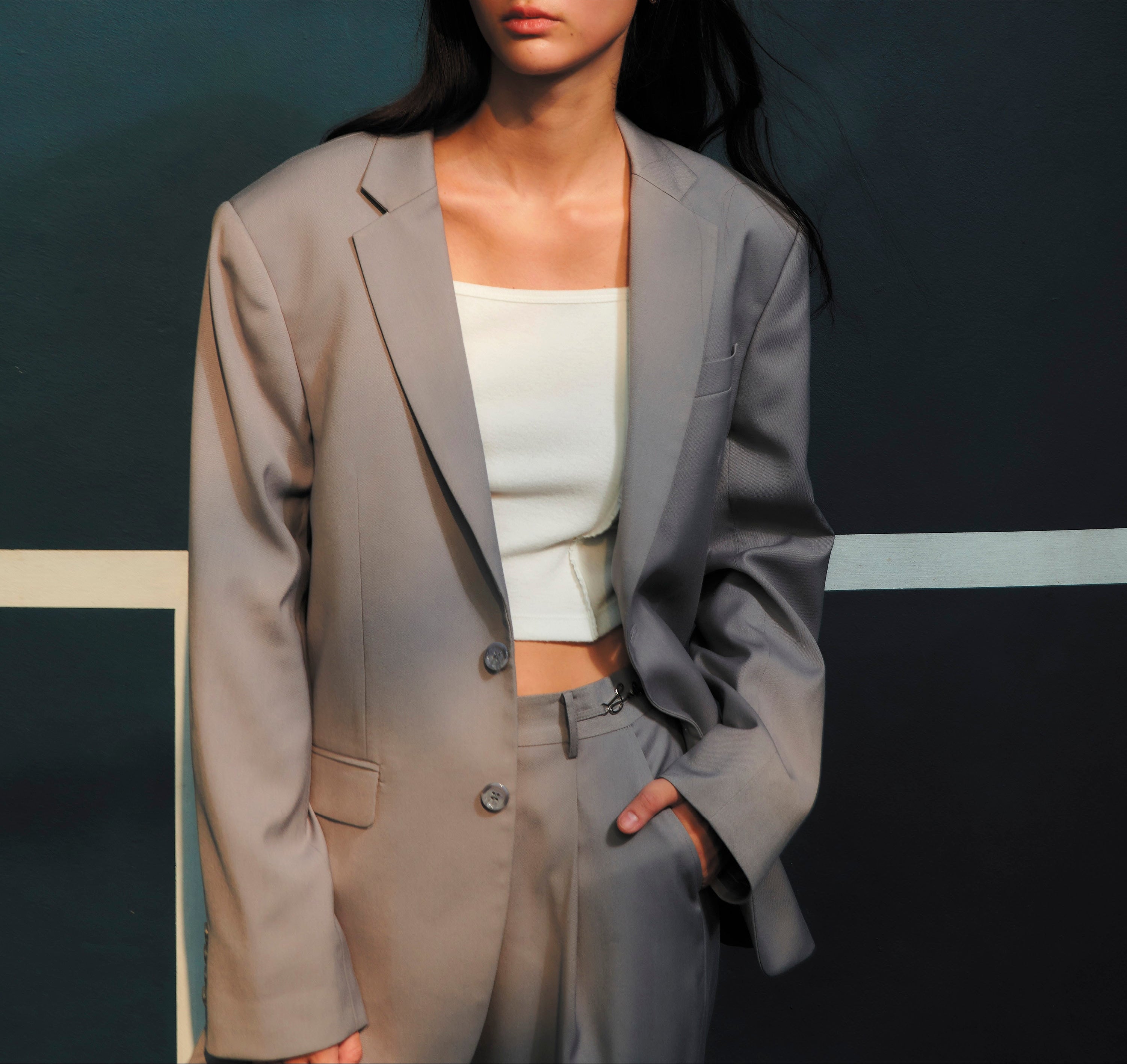 BLAZER SUIT Wool Mid Grey RIBBON LACE