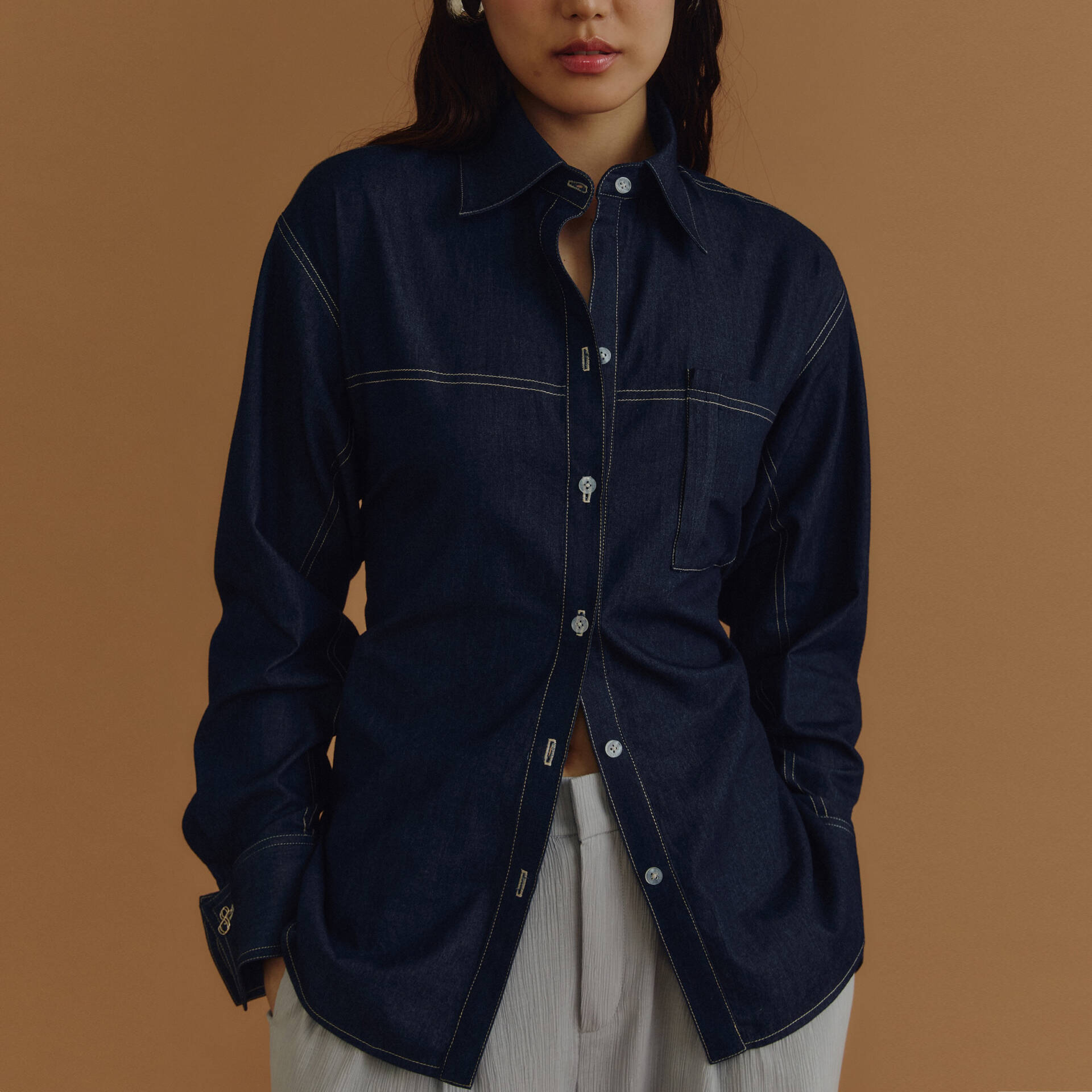 Oversized SHIRT BUTTON Lightweight Denim Cotton (Back Adjustable Button)