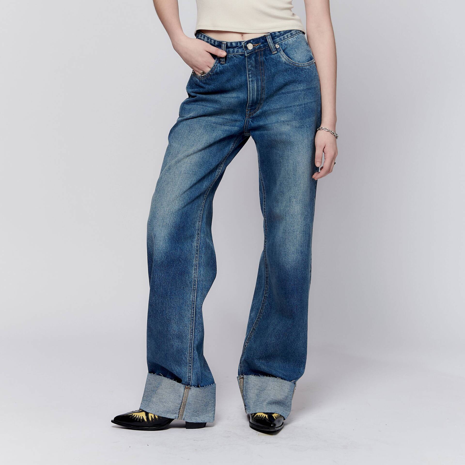 JEANS CUFF Mid-Rise Waist Indigo