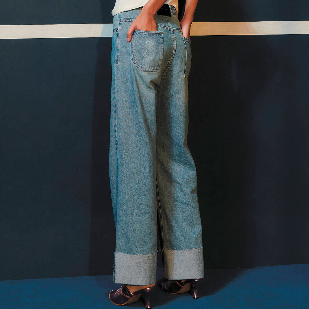 JEANS CUFF Mid-Rise Waist Light Blue