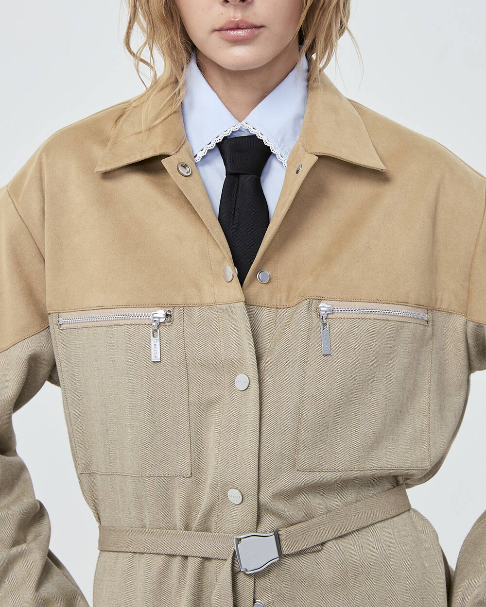 TRENCH JACKET FW25 Herringbone/Suede Beige