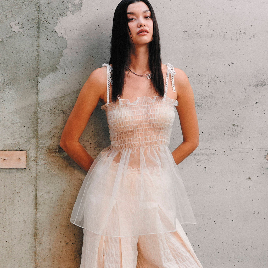 CAMISOLE RUCHED SILK Sheer SS25