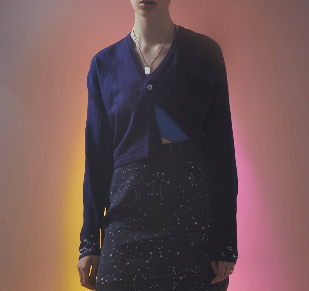 CARDIGAN PF23 Stars Navy Cropped
