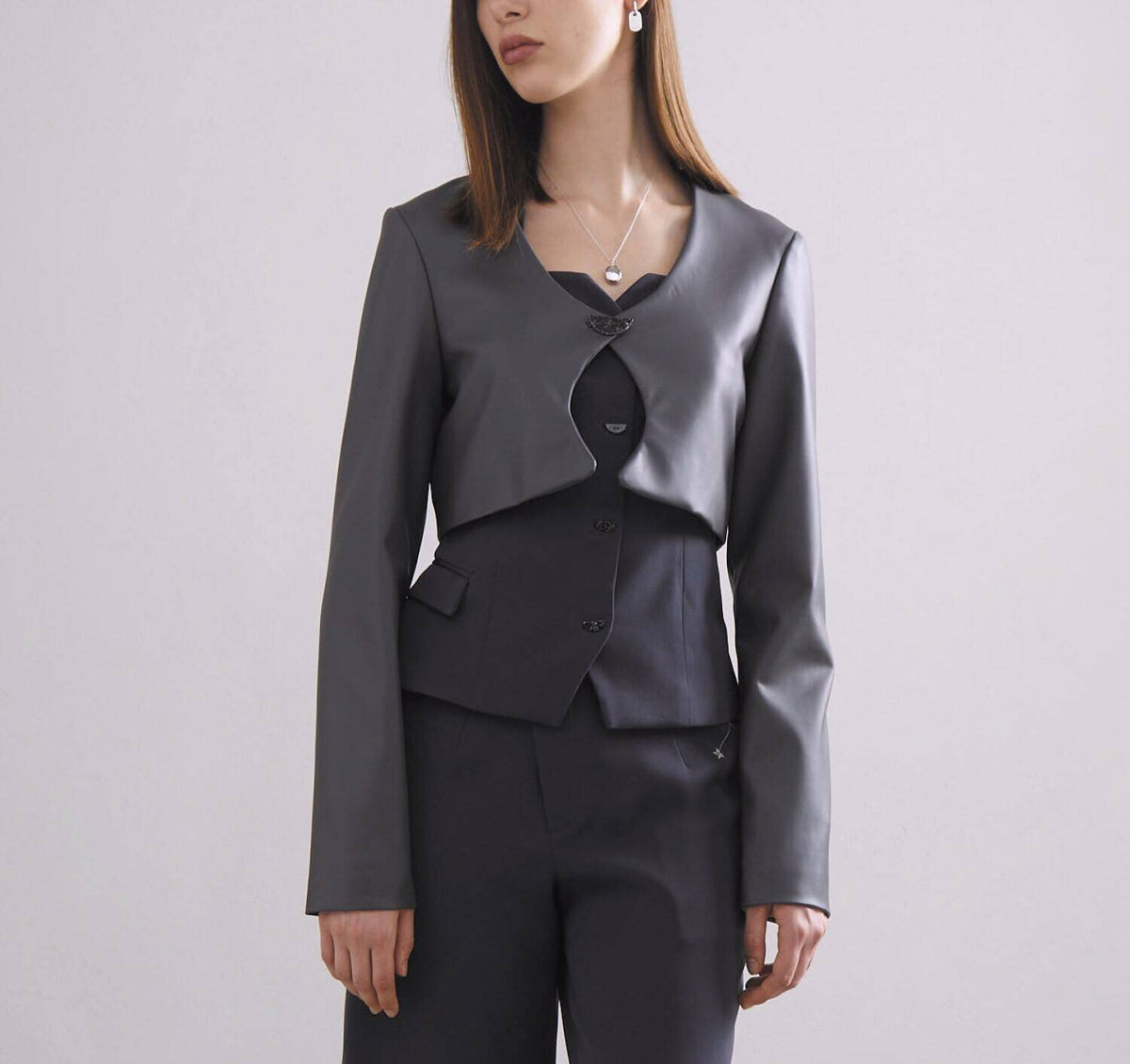 JACKET Cropped Vegan Leather Dark Grey