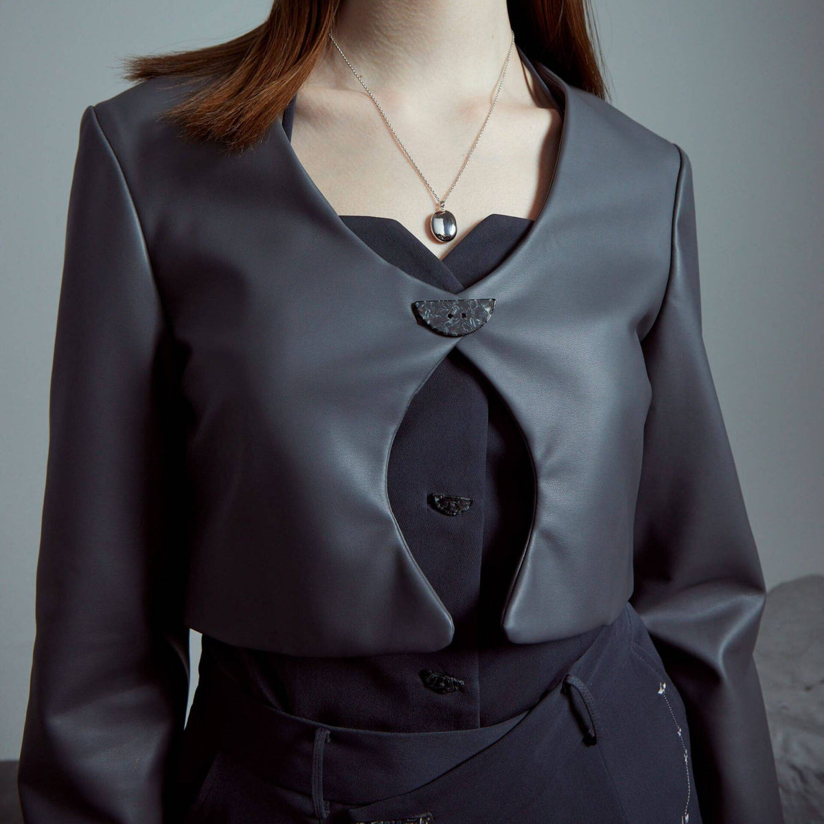 JACKET Cropped Vegan Leather Dark Grey