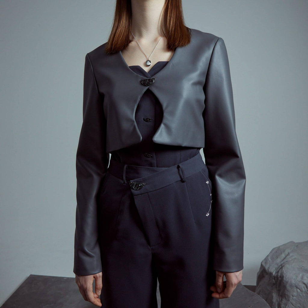 JACKET Cropped Vegan Leather Dark Grey