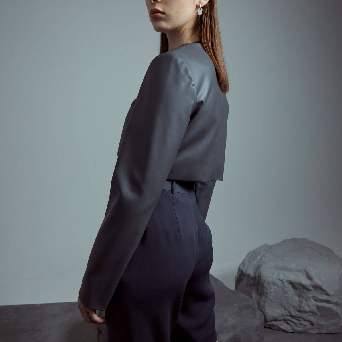 JACKET Cropped Vegan Leather Dark Grey
