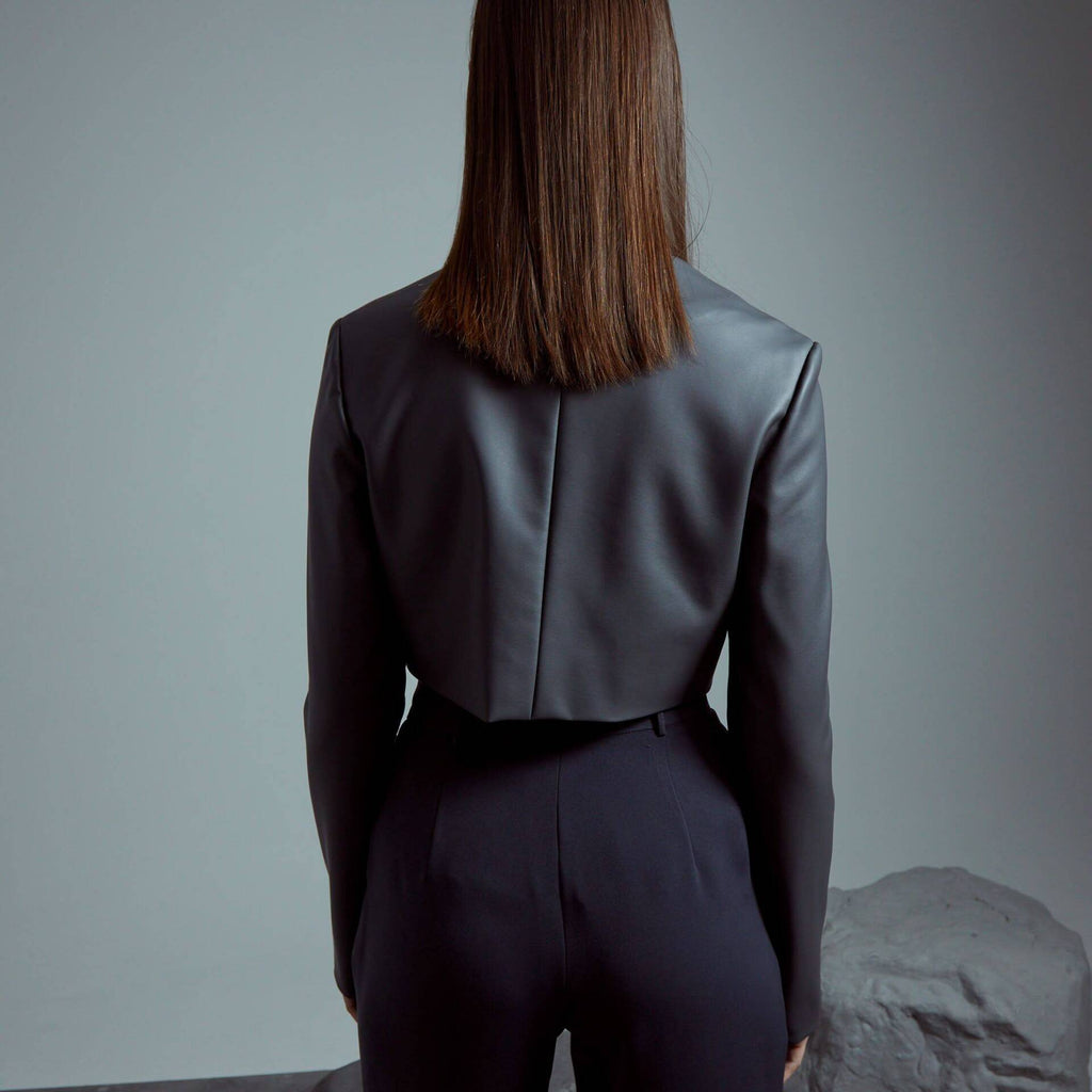 JACKET Cropped Vegan Leather Dark Grey