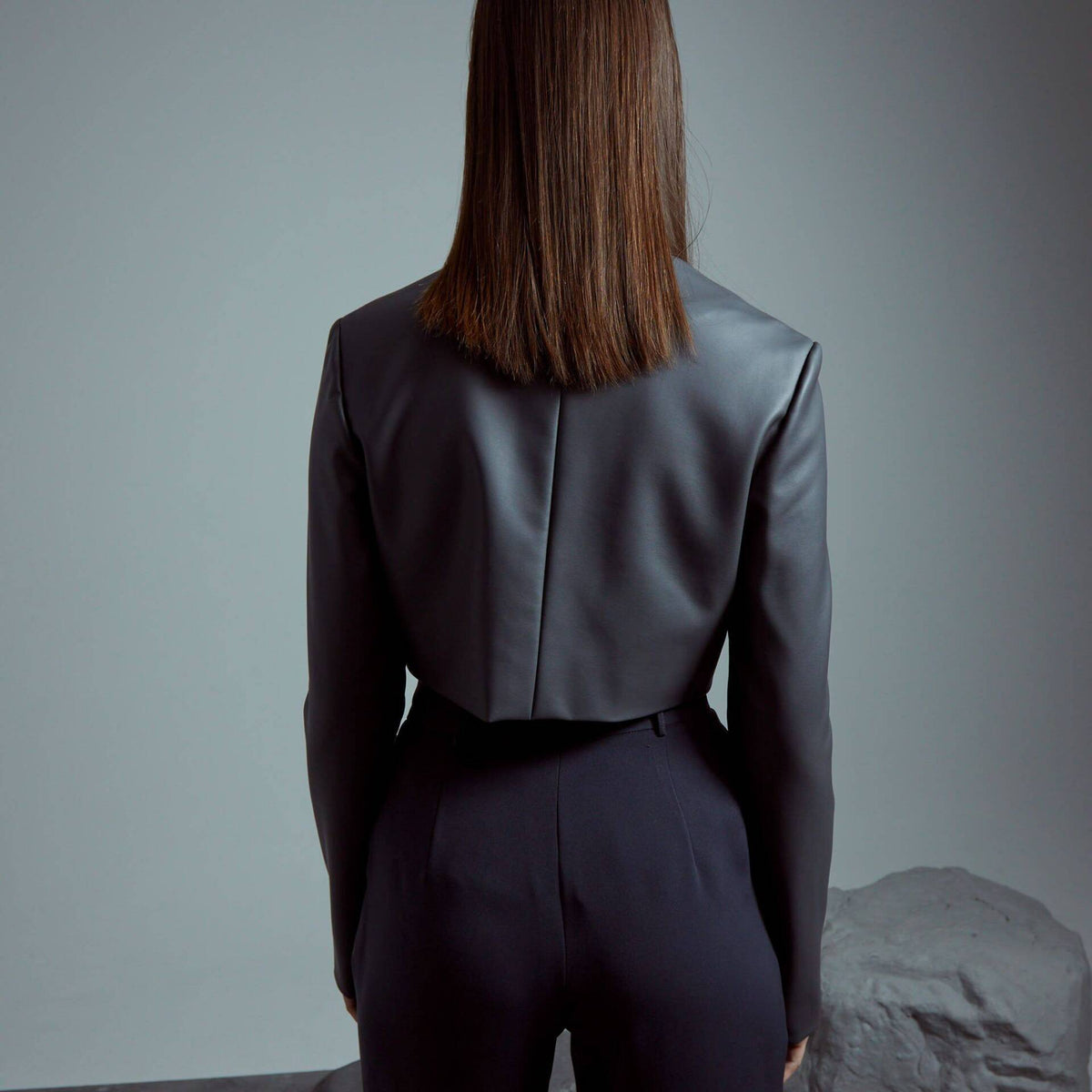 JACKET Cropped Vegan Leather Dark Grey