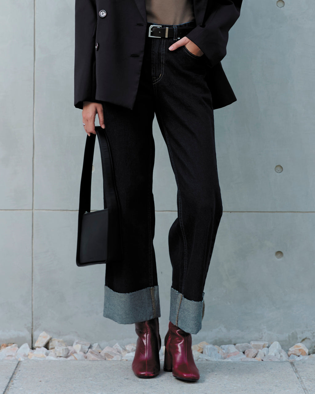 JEANS CUFF Mid-Rise Waist Dark Denim