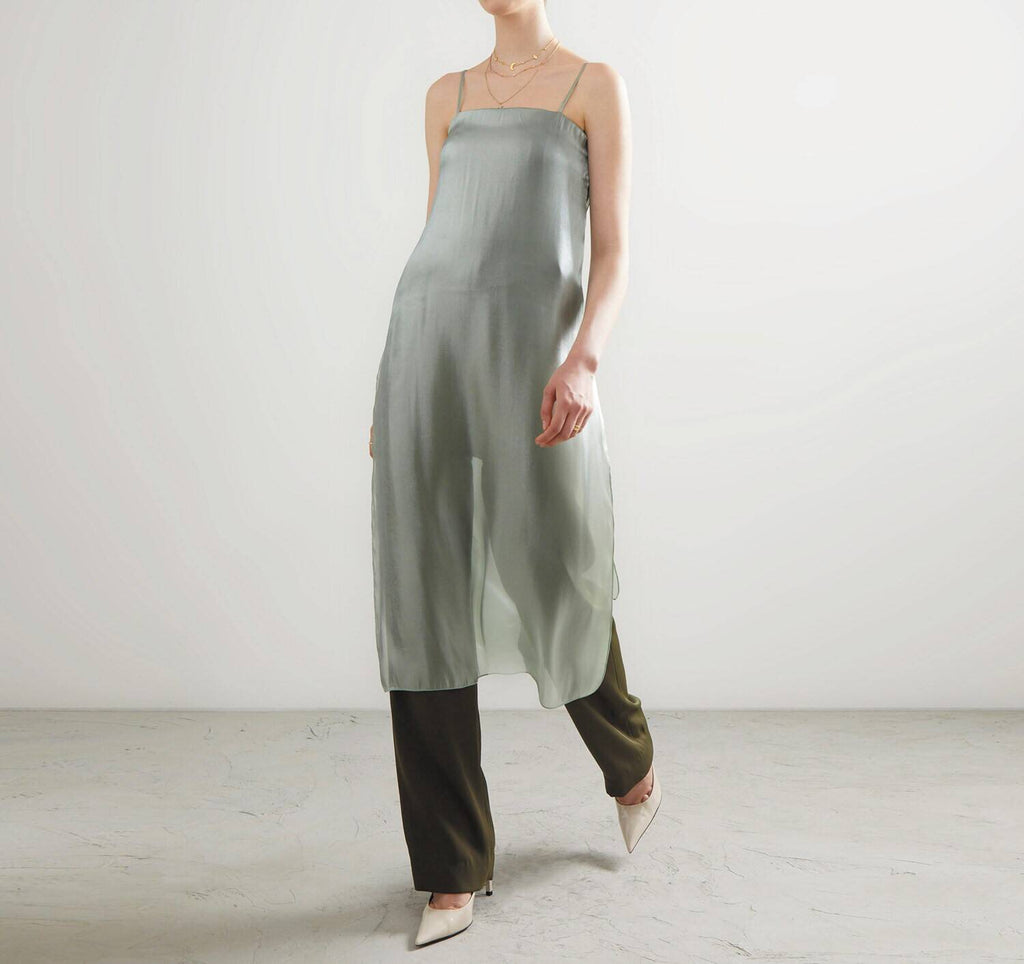 JUMPSUIT PF23 Long with See Through Shiny Overlay Teal/Dark Green