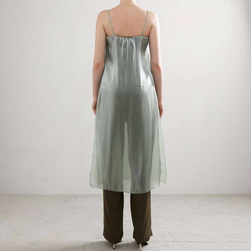 JUMPSUIT PF23 Long with See Through Shiny Overlay Teal/Dark Green