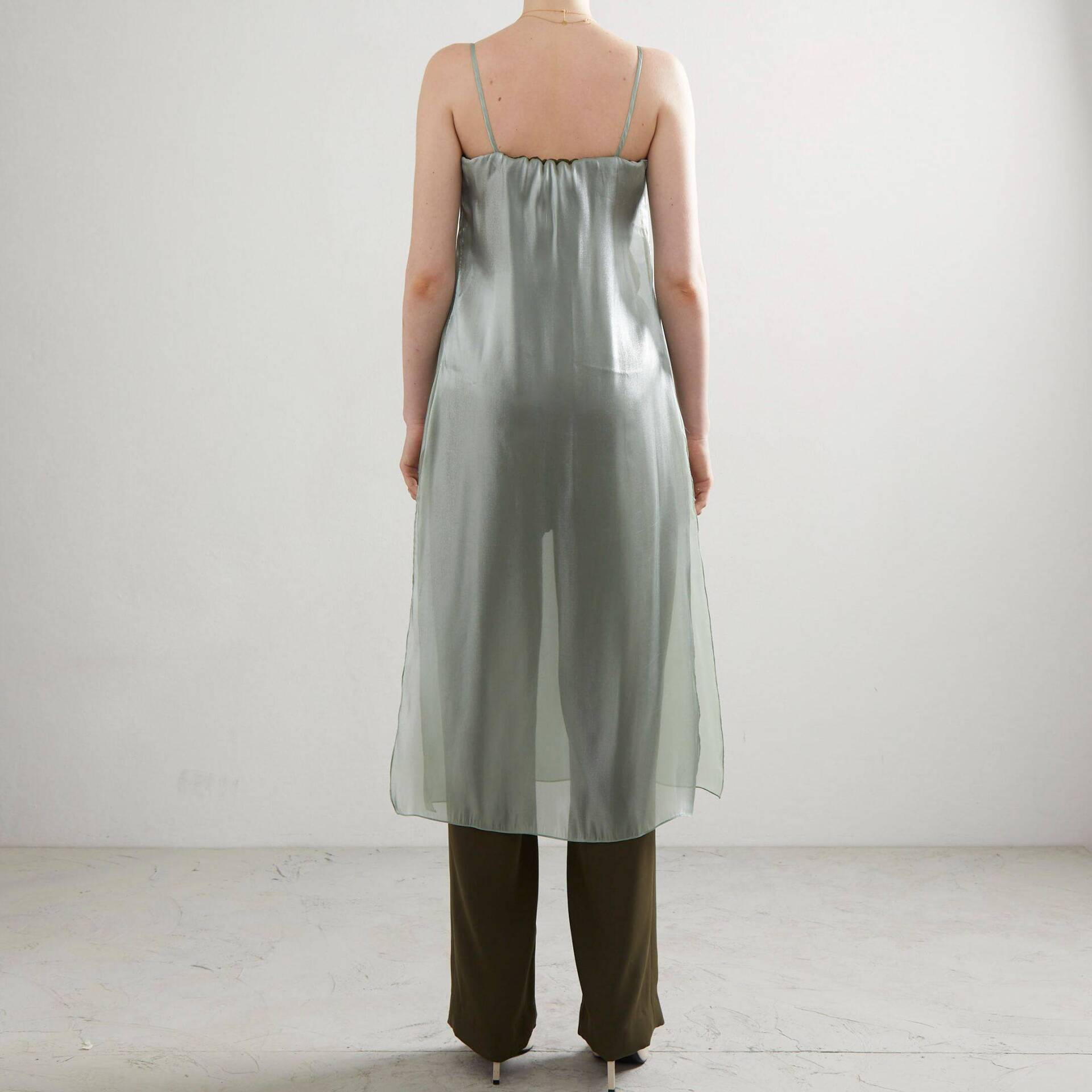 JUMPSUIT PF23 Long with See Through Shiny Overlay Teal/Dark Green