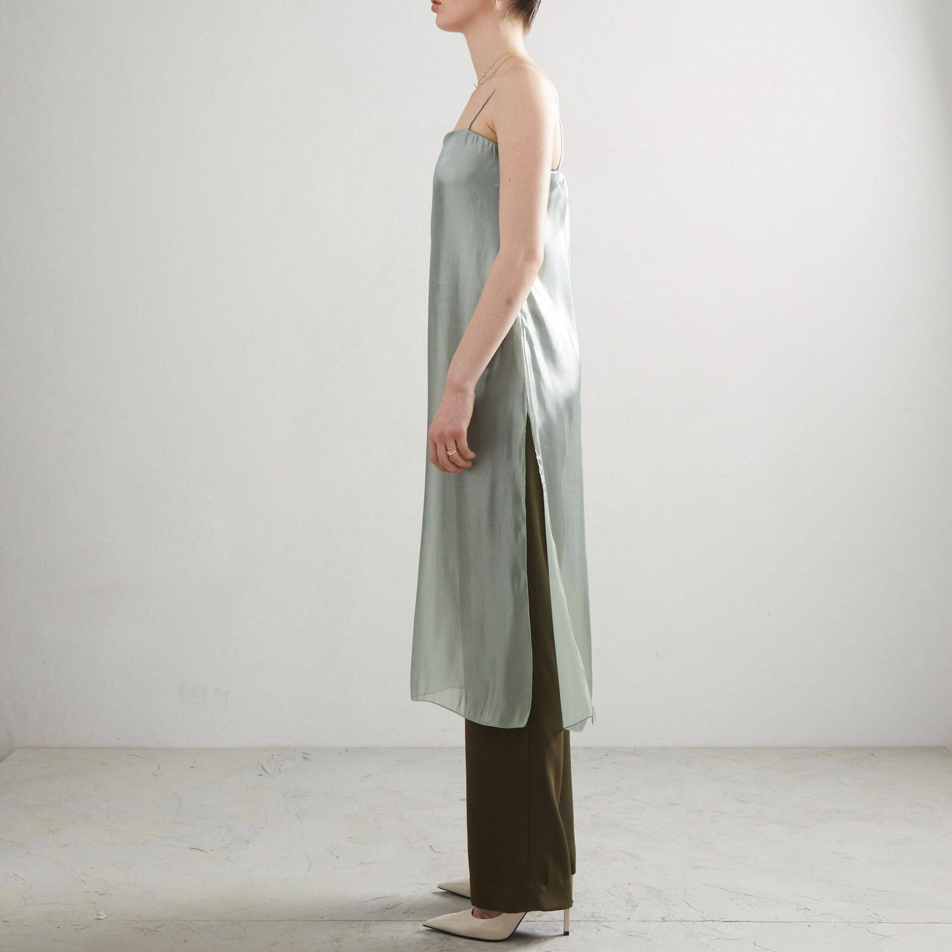 JUMPSUIT PF23 Long with See Through Shiny Overlay Teal/Dark Green