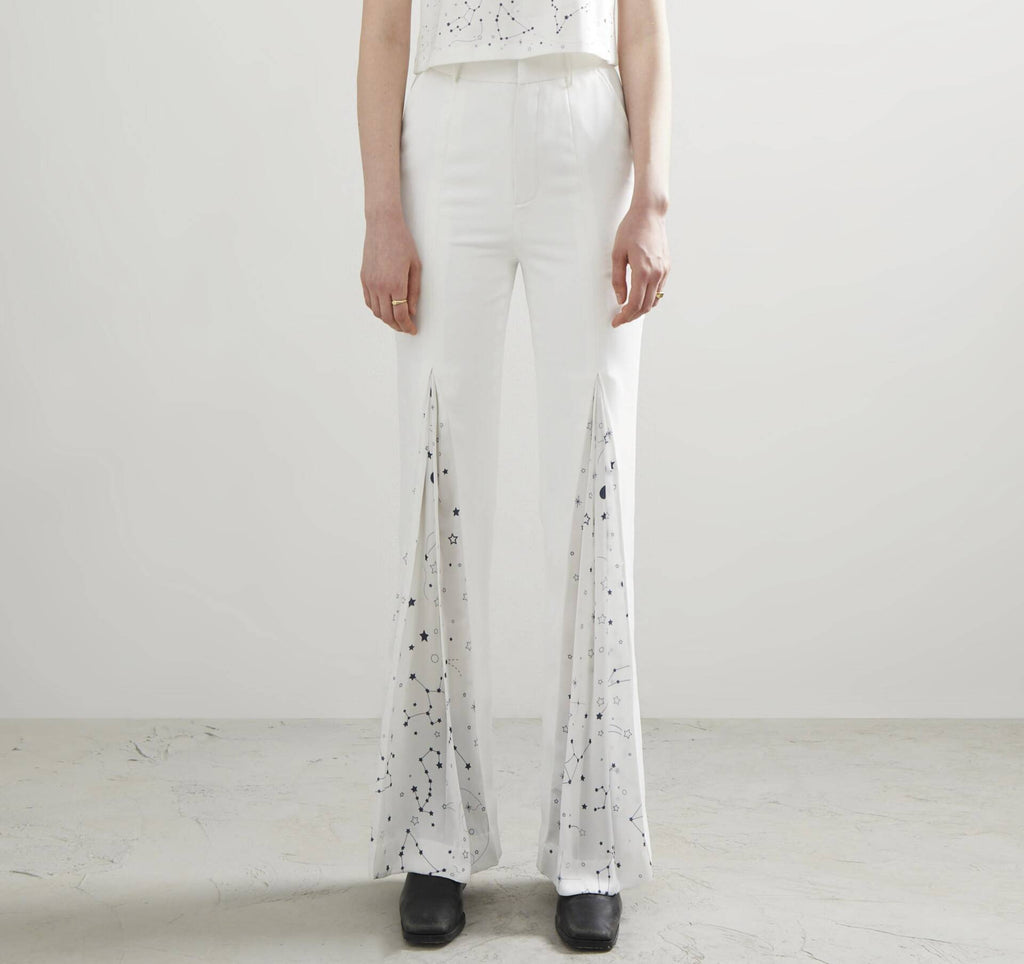 PANTS FLARE White Zodiac Print Insert
