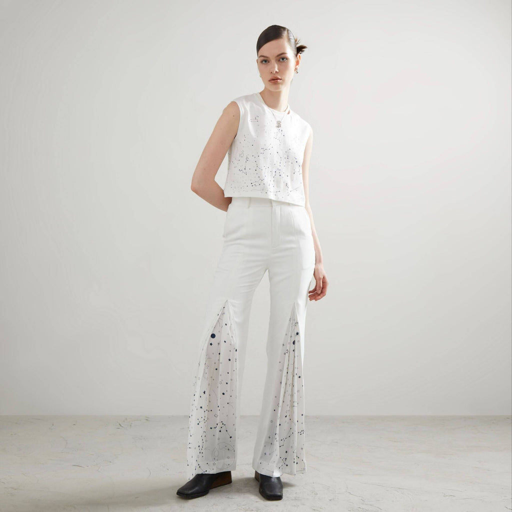 PANTS FLARE White Zodiac Print Insert