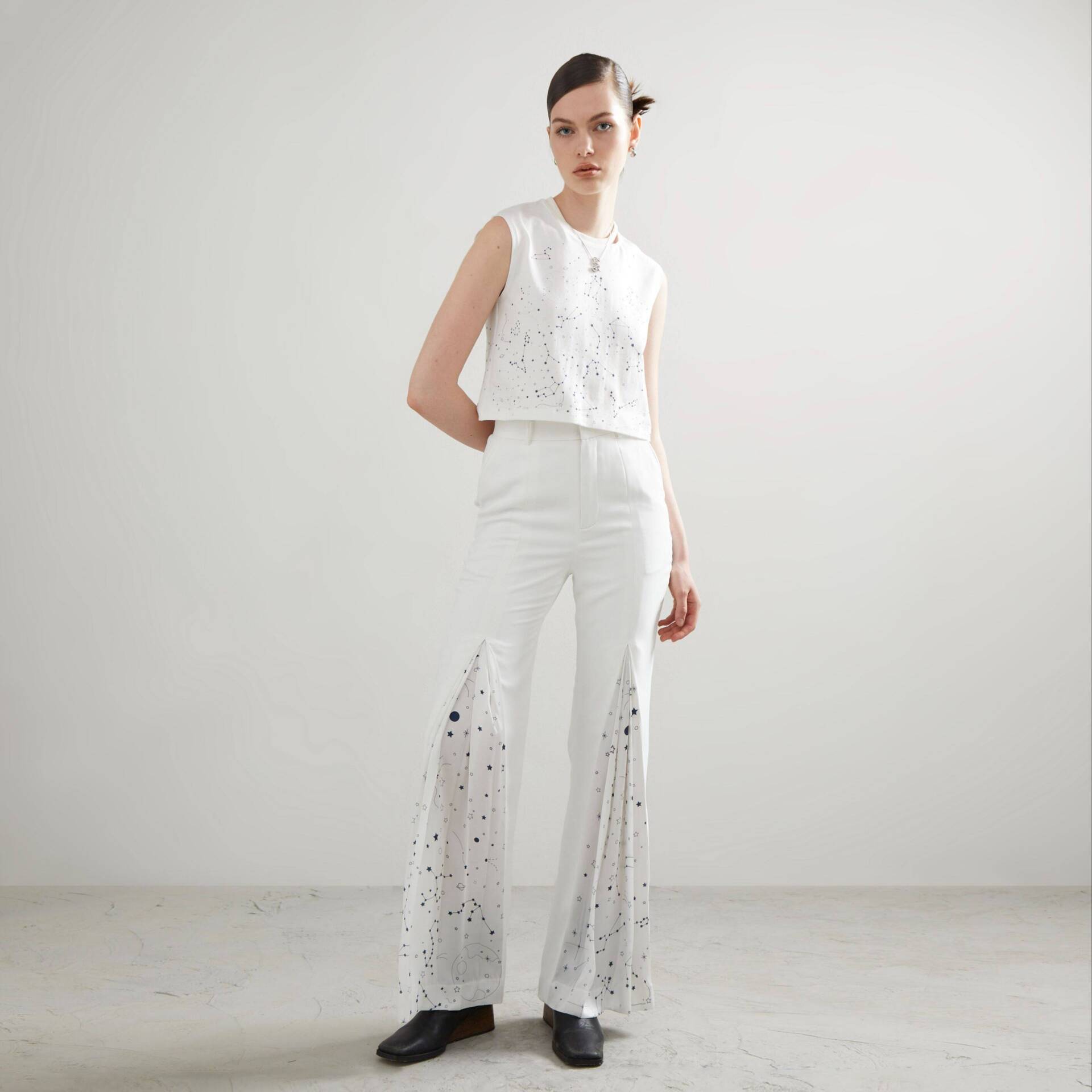 PANTS FLARE White Zodiac Print Insert