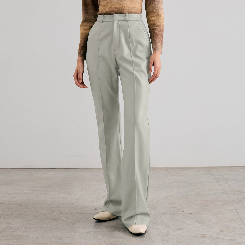 PANTS FW24 Flare High Waist Light Grey Vegan Leather