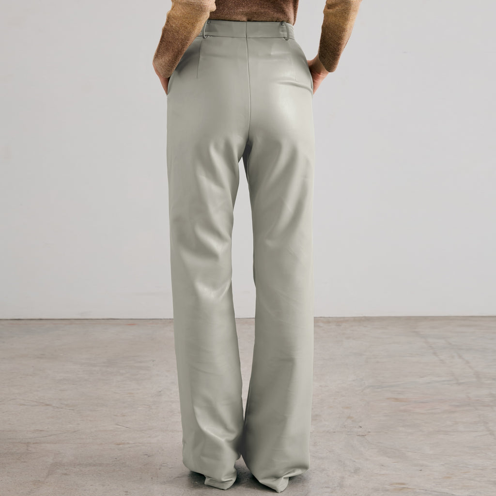 PANTS FW24 Flare High Waist Light Grey Vegan Leather
