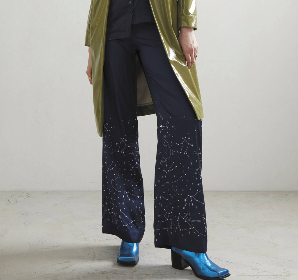 PJ PANTS Silk Navy Zodiac