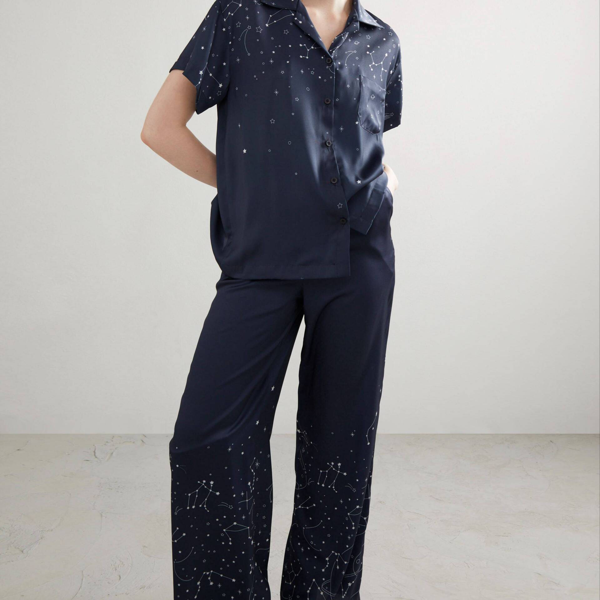 PJ PANTS Silk Navy Zodiac