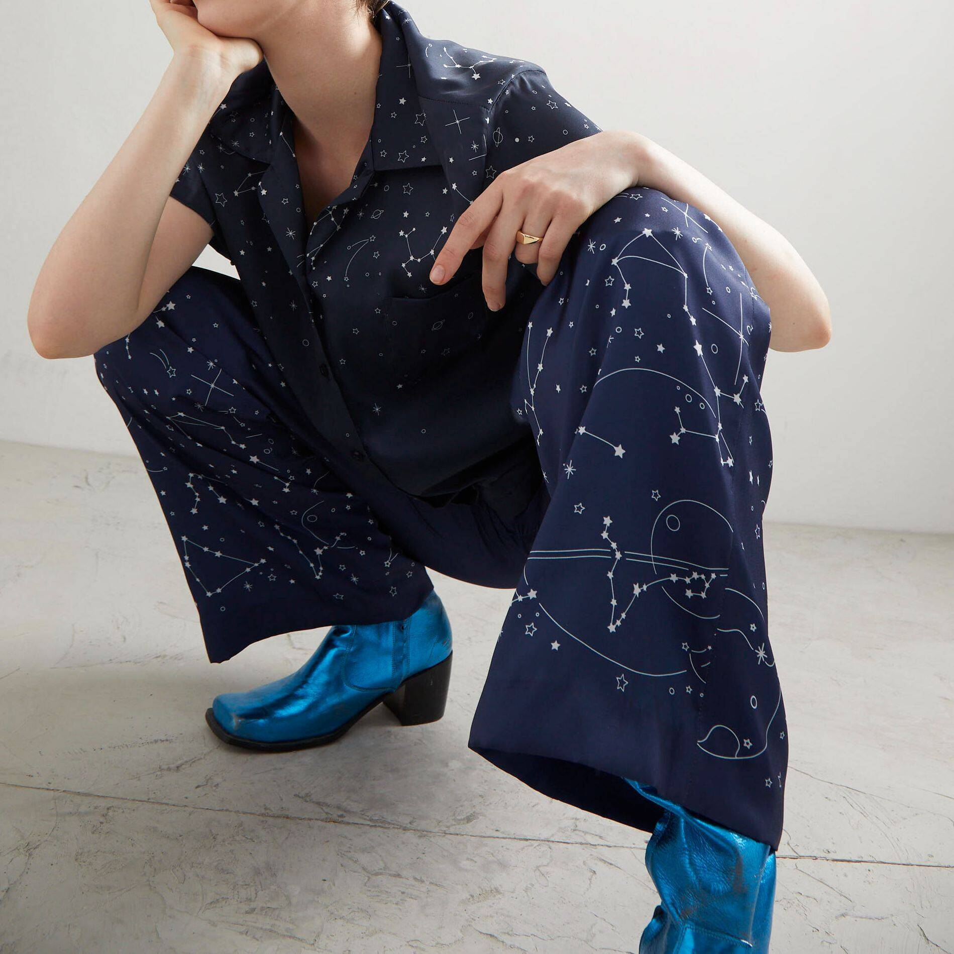 PJ PANTS Silk Navy Zodiac