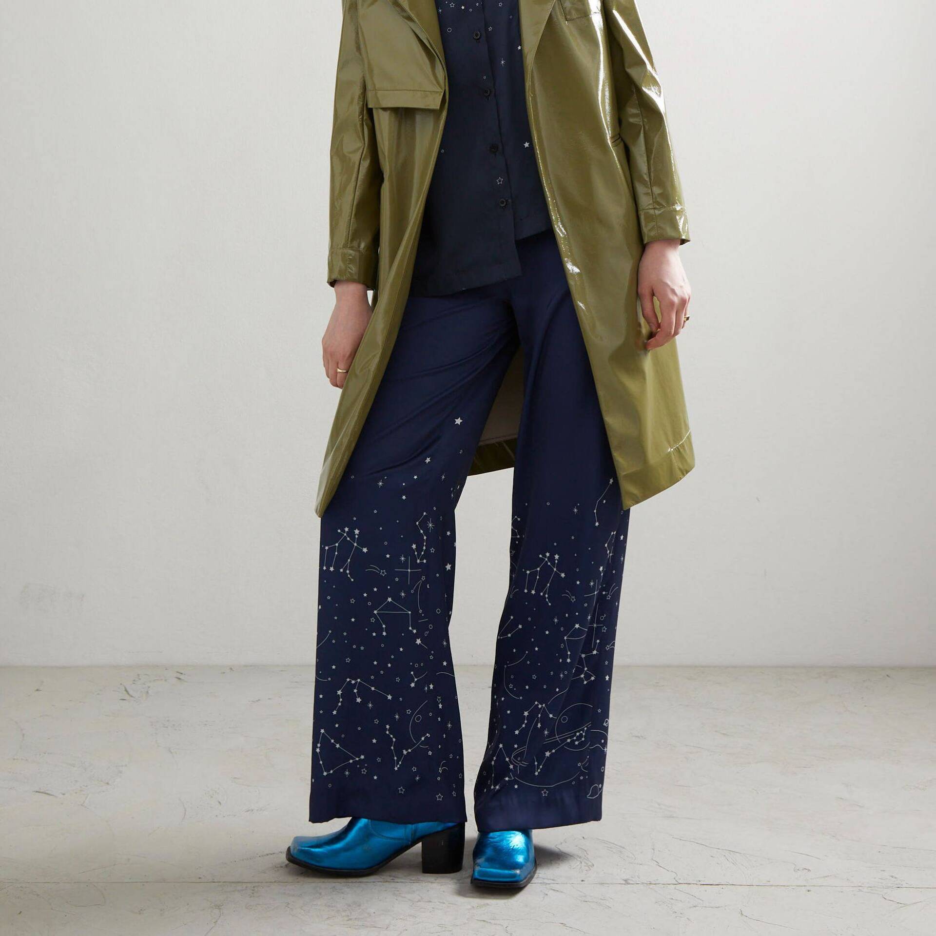 PJ PANTS Silk Navy Zodiac