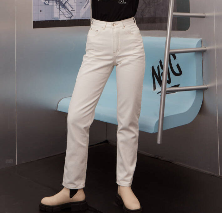 JEANS STRAIGHT High Waist Cropped White
