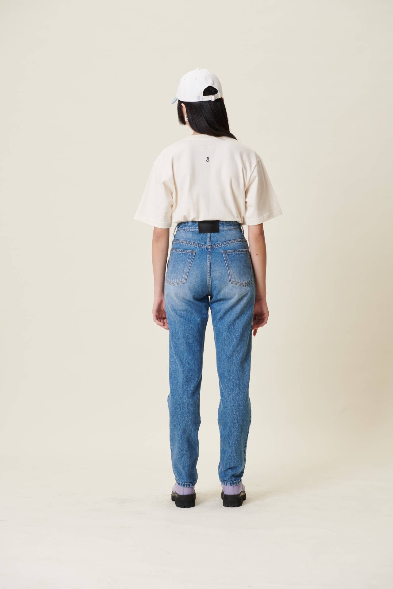 Jeans Straight High Waist Cropped Mid Blue