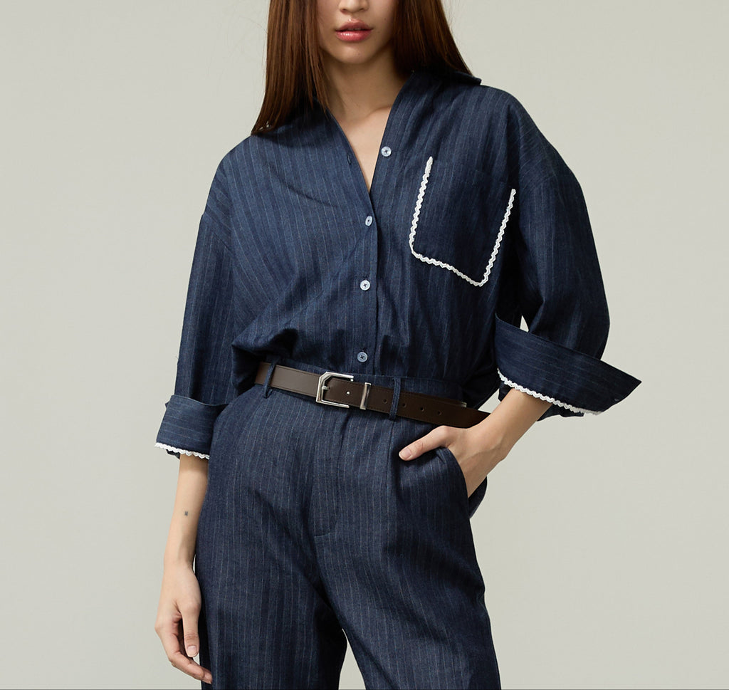 STRIPED SHIRT SS26 Soft Denim