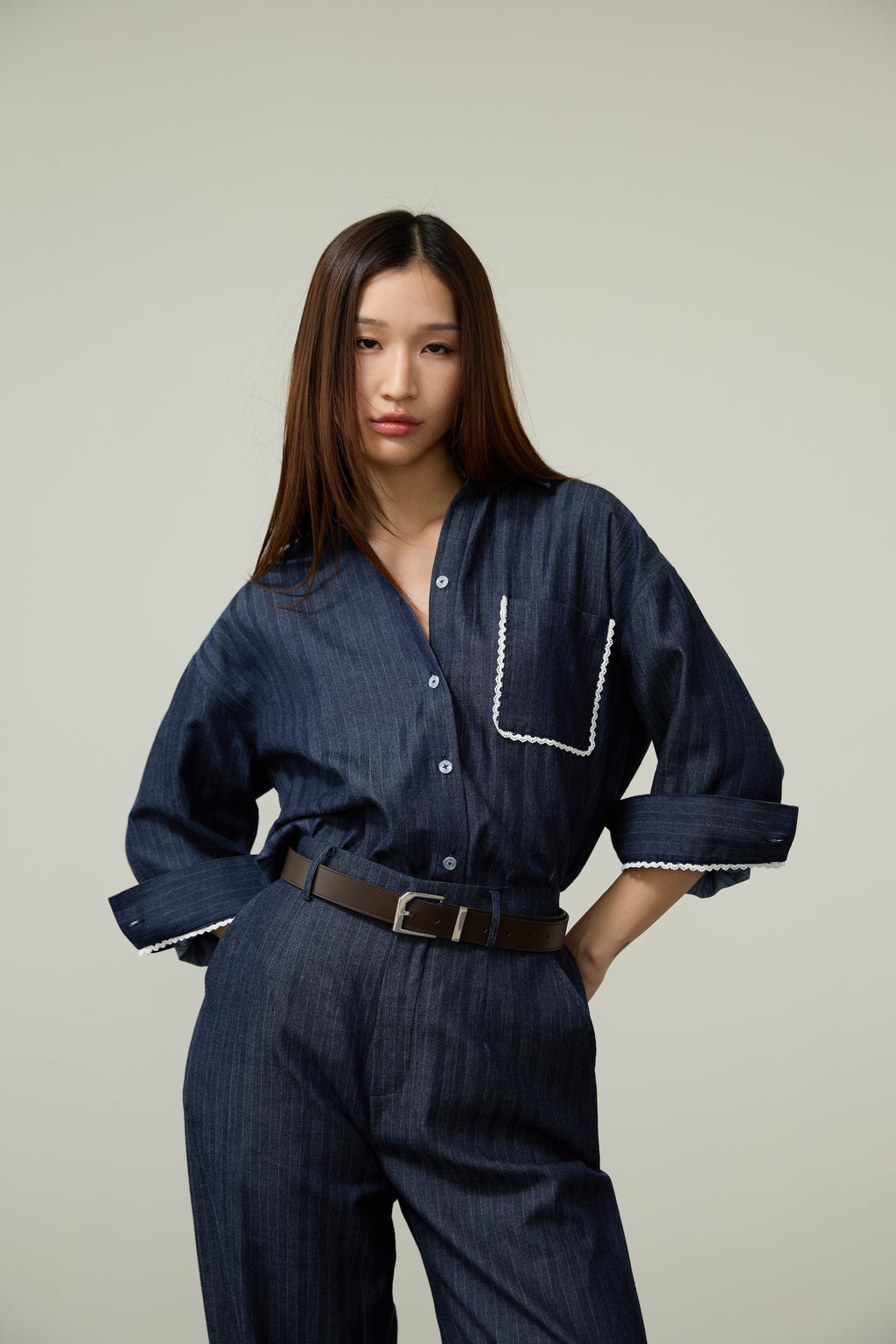 STRIPED SHIRT SS26 Soft Denim