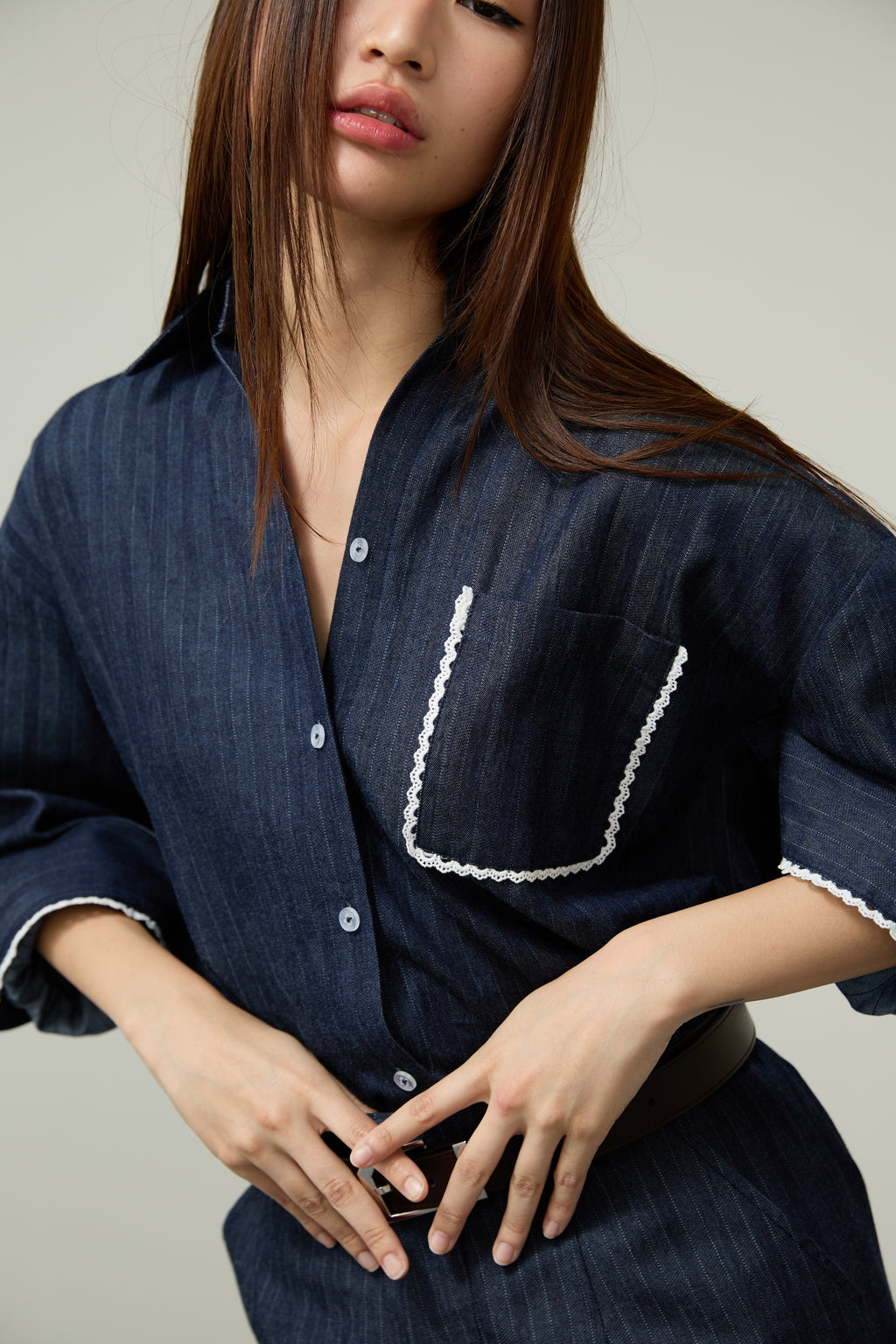 STRIPED SHIRT SS26 Soft Denim