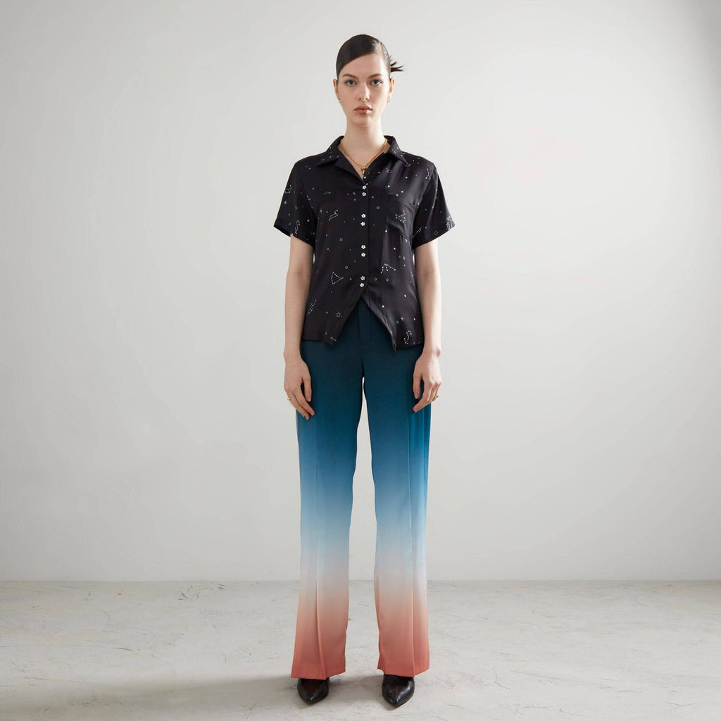 Silk SHIRT PF23 Zodiac Black Print with Back Cut-Out