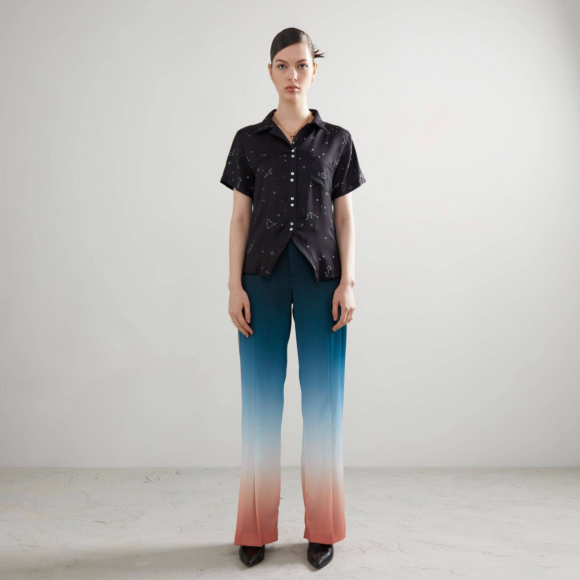 Silk SHIRT PF23 Zodiac Black Print with Back Cut-Out