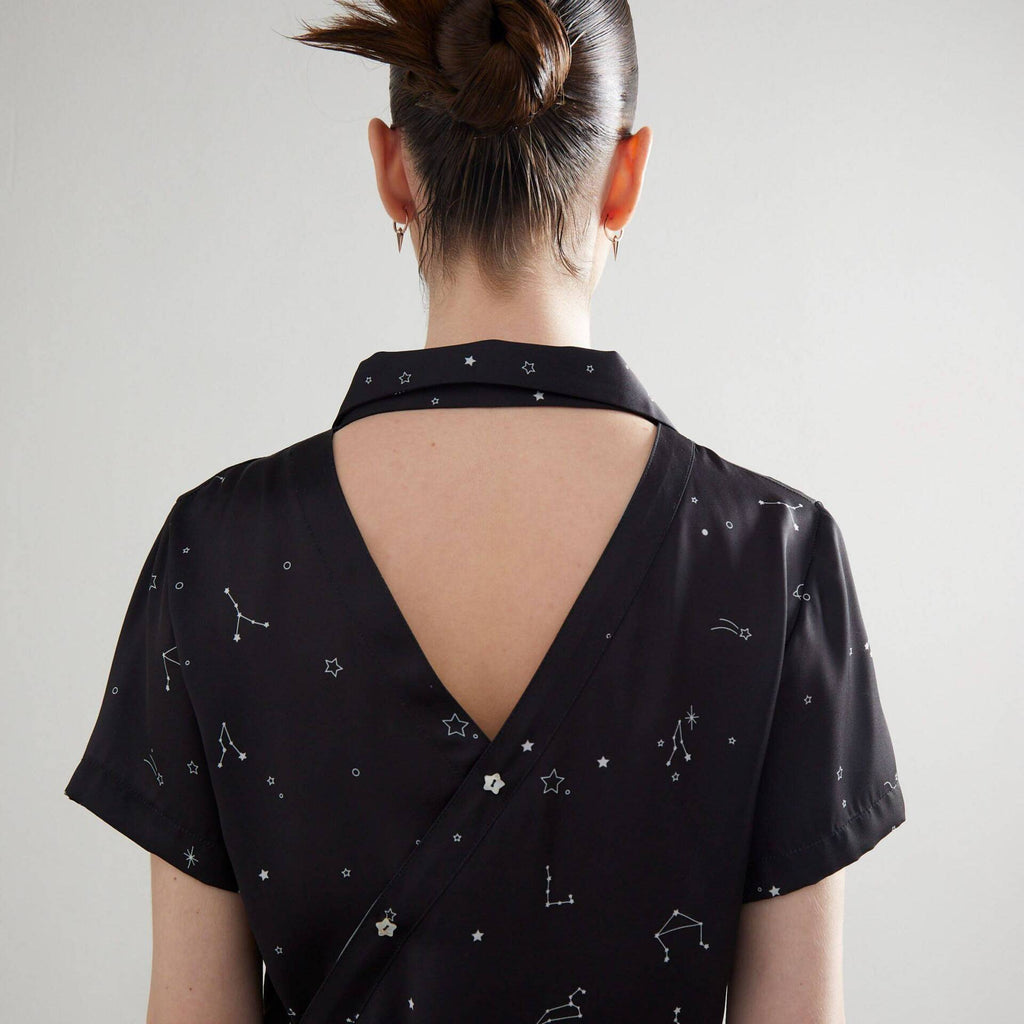 Silk SHIRT PF23 Zodiac Black Print with Back Cut-Out