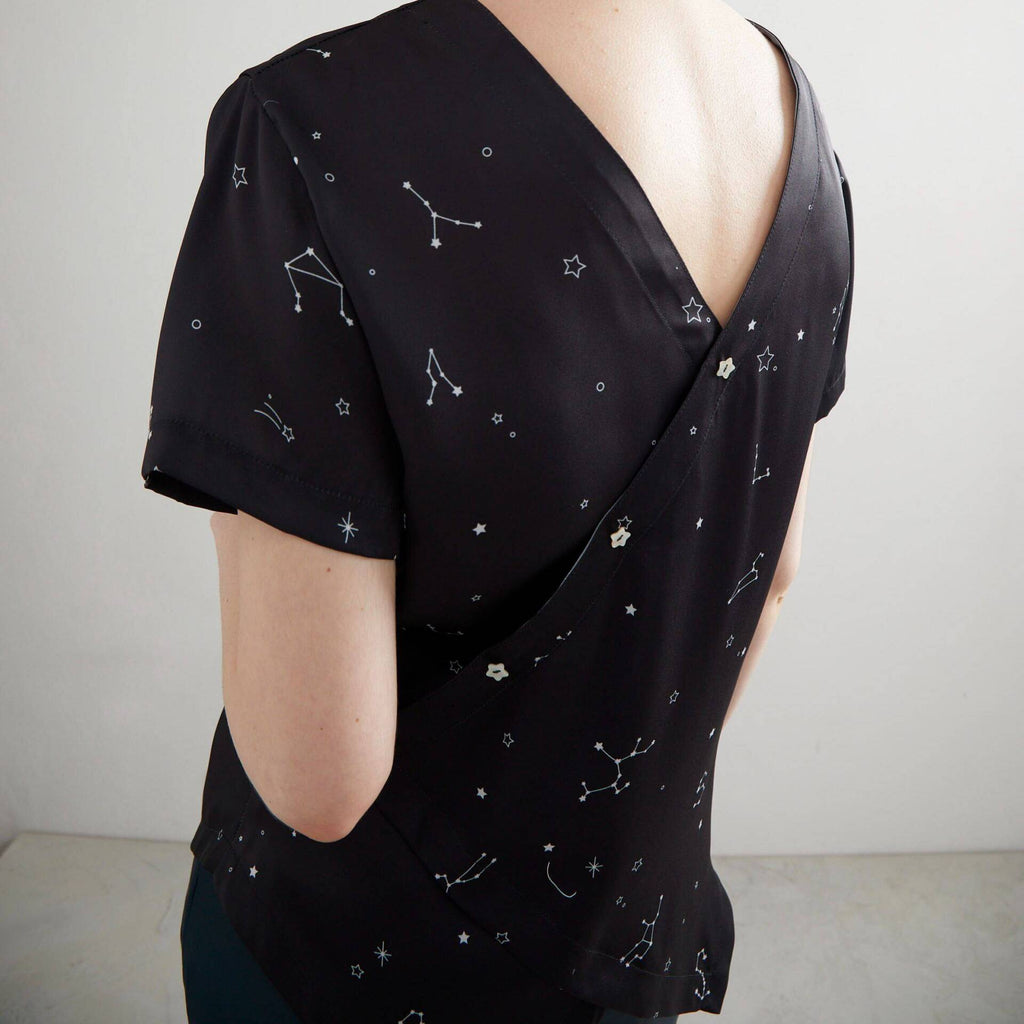 Silk SHIRT PF23 Zodiac Black Print with Back Cut-Out