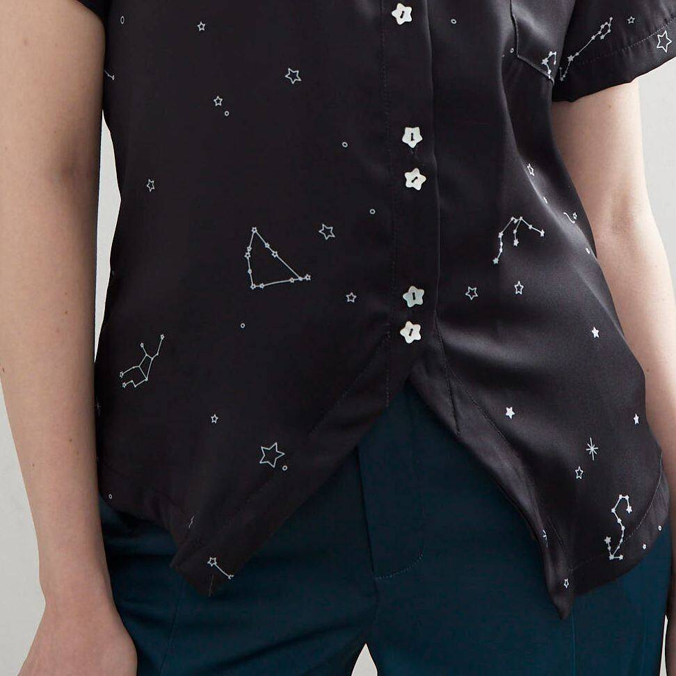 Silk SHIRT PF23 Zodiac Black Print with Back Cut-Out