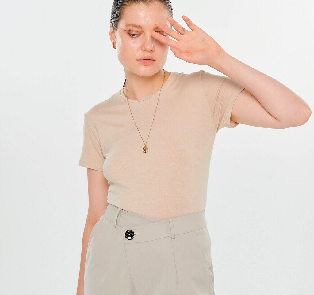 Basic Soft Modal T-SHIRT Logo Cream