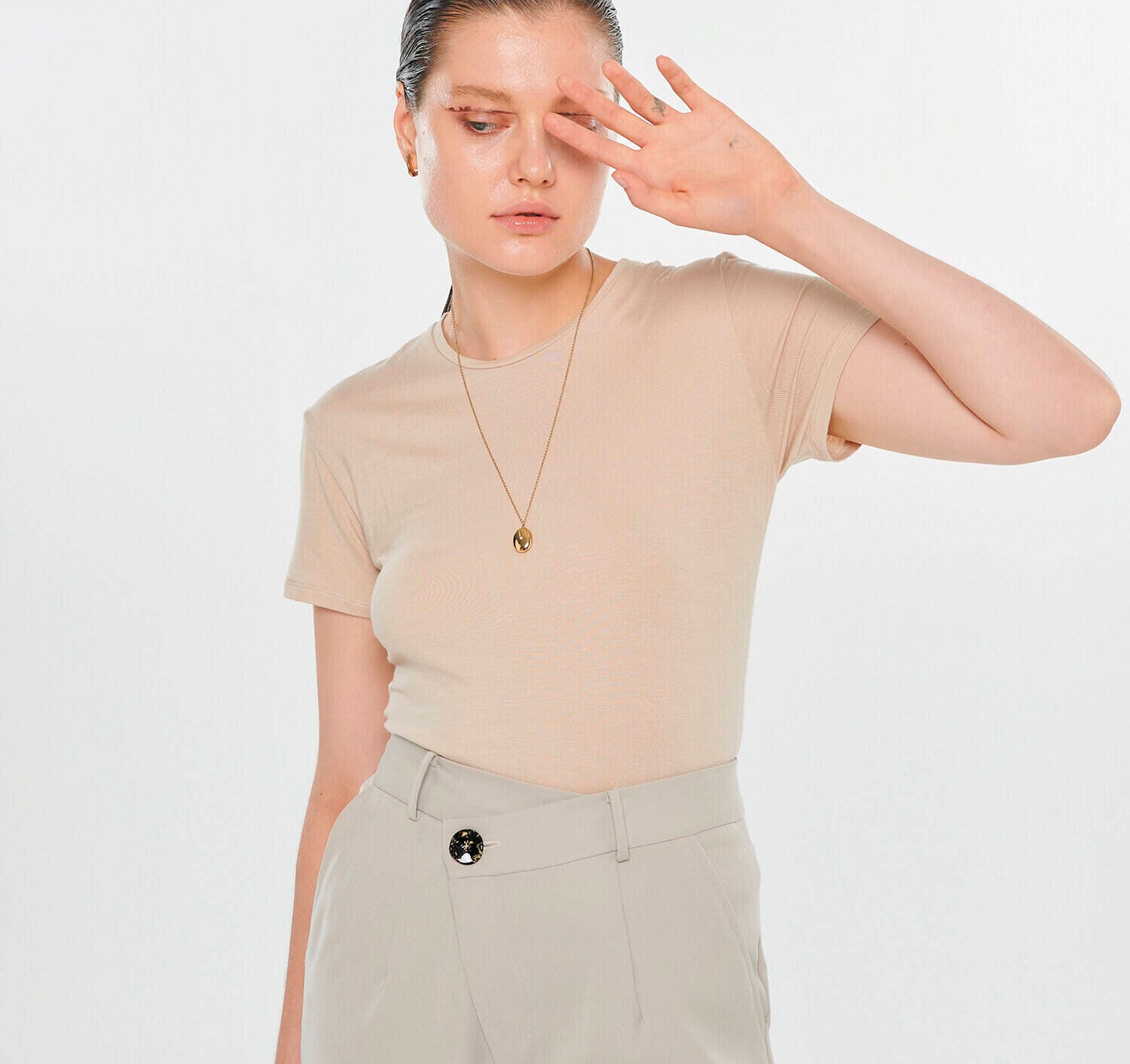 Basic Soft Modal T-SHIRT Logo Cream
