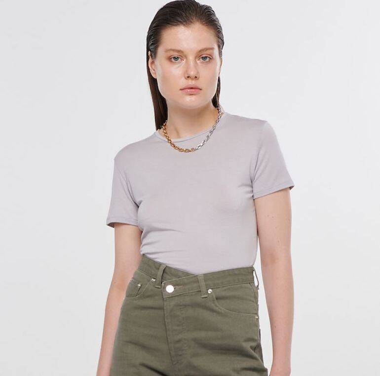 Basic Soft Modal T-SHIRT Logo Grey