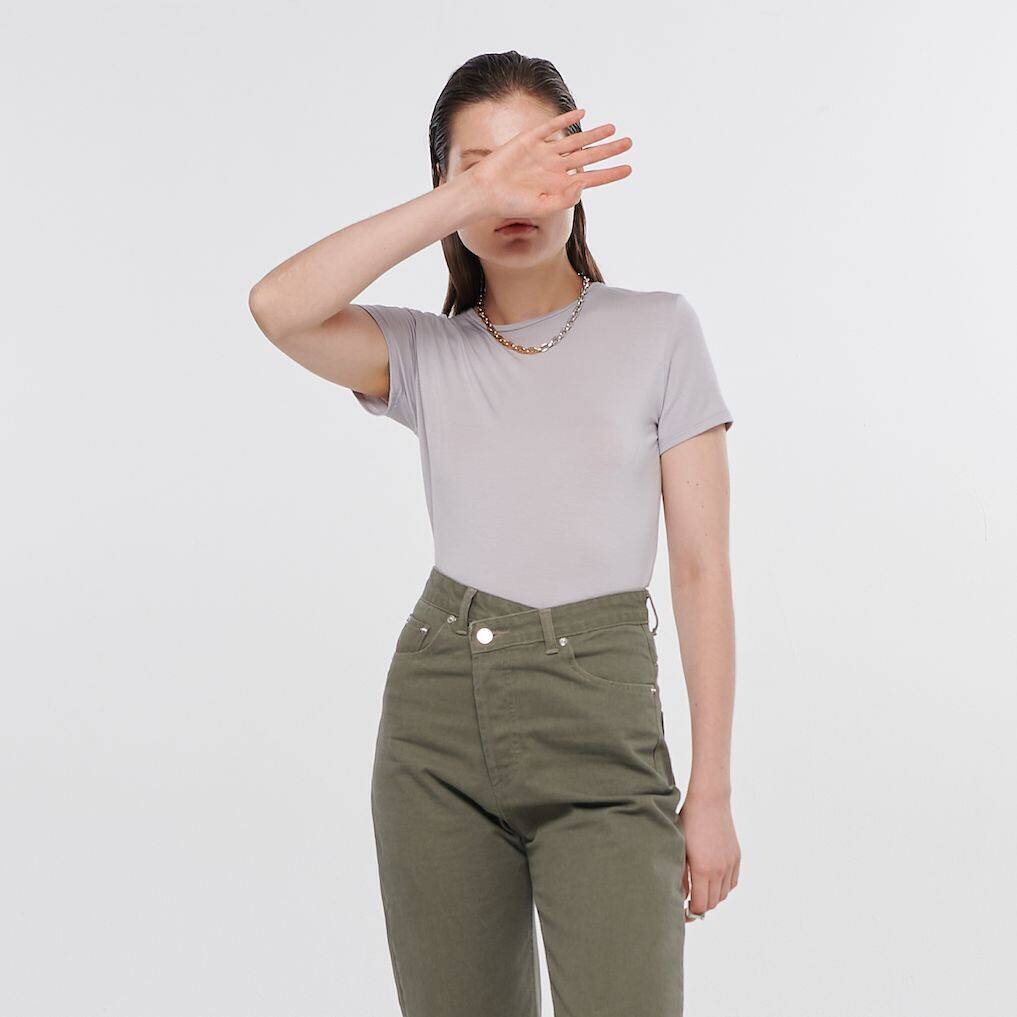 Basic Soft Modal T-SHIRT Logo Grey