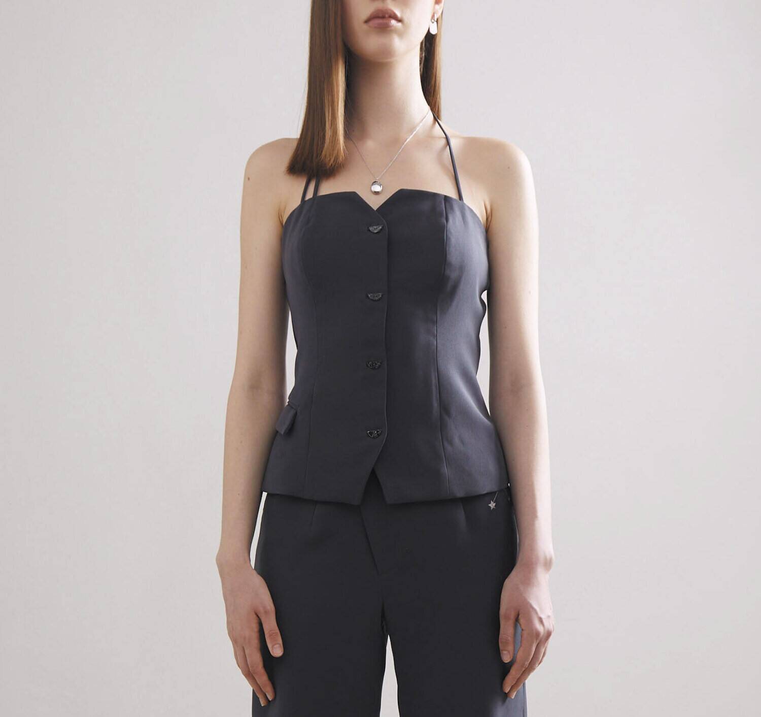 Tailored TUBE Button-Up Halter Strap Top