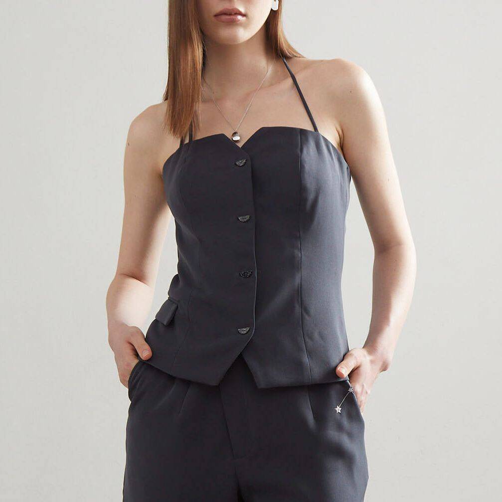 Tailored TUBE Button-Up Halter Strap Top