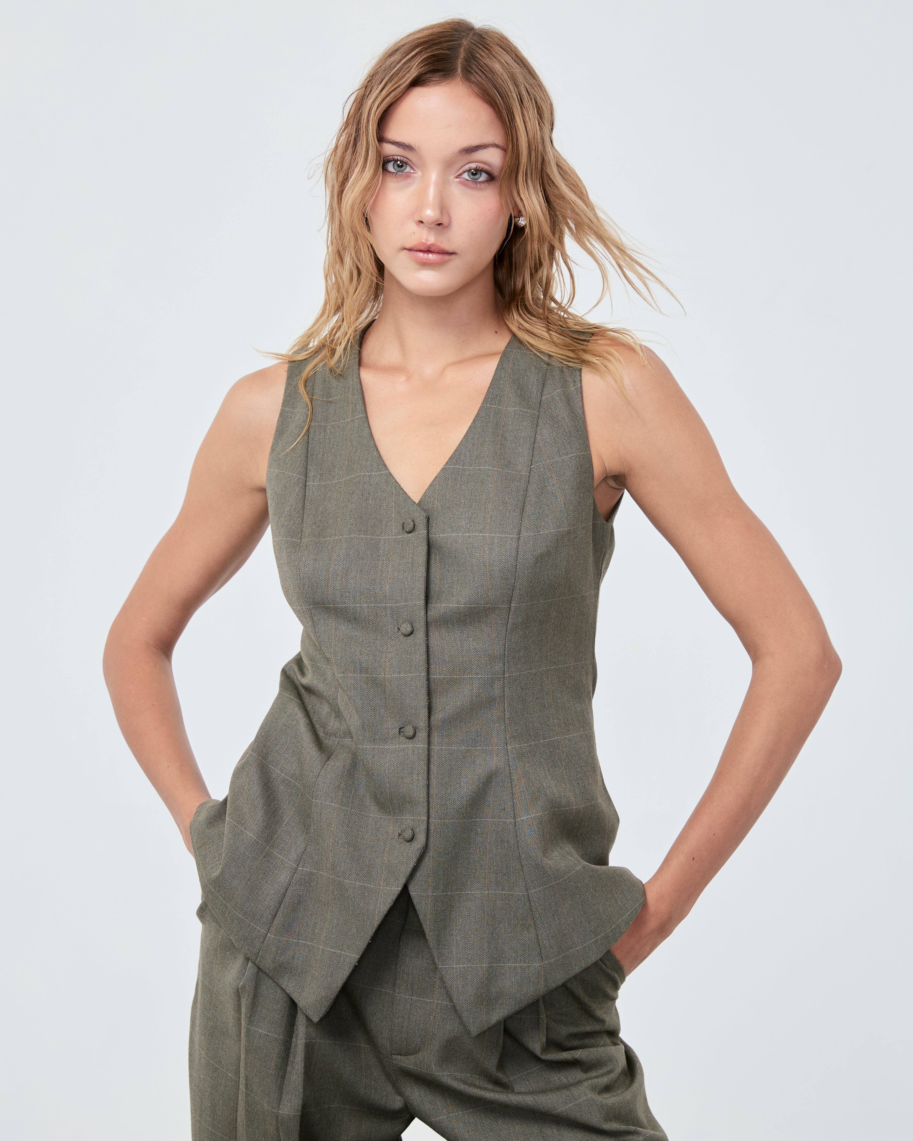 VEST FW25 Plaid Moss