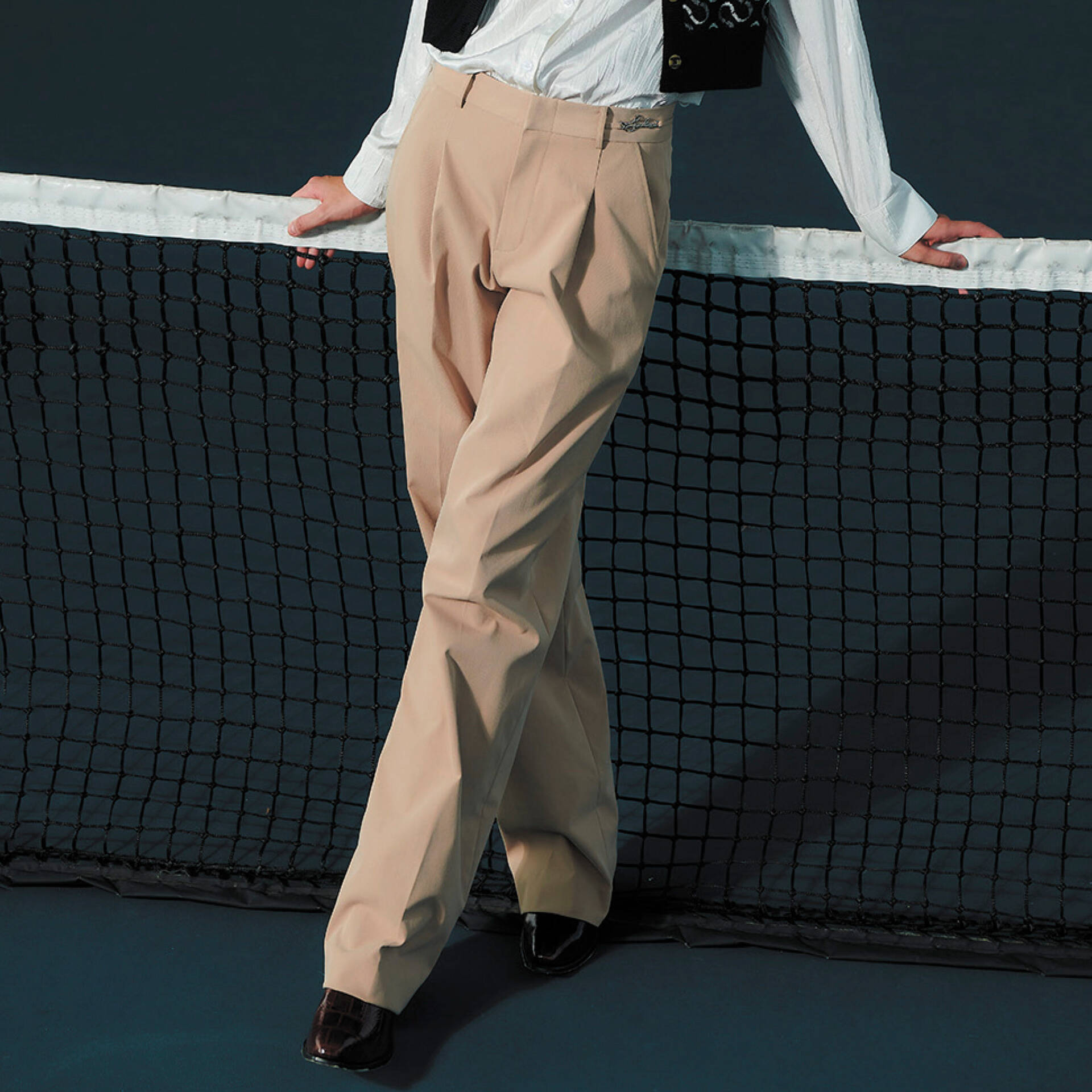 PANTS SS24 Mid-Rise Pleated Cotton Beige