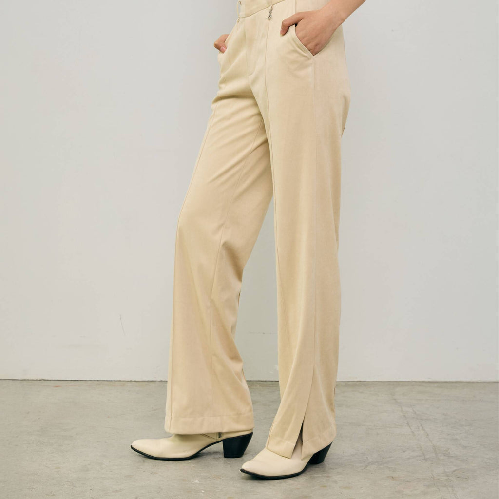 PANTS V FW24 Suede or Wool Cream Mid-Rise