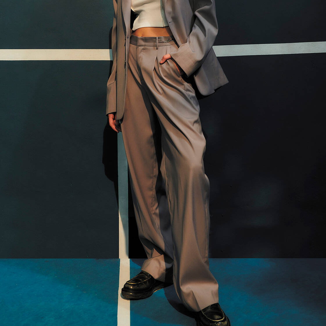 PANTS SS24 Mid-Rise Pleated Light Wool Grey