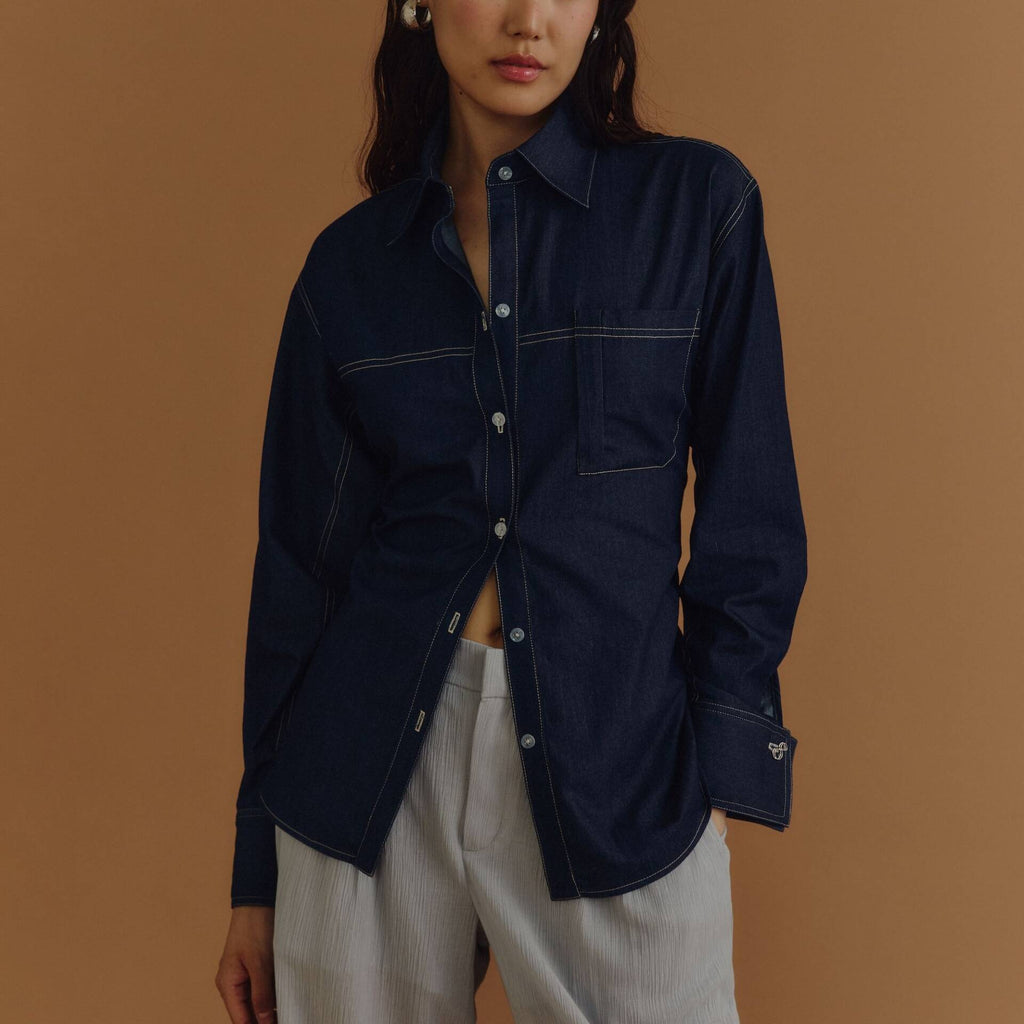 Oversized SHIRT BUTTON Lightweight Denim Cotton (Back Adjustable Button)